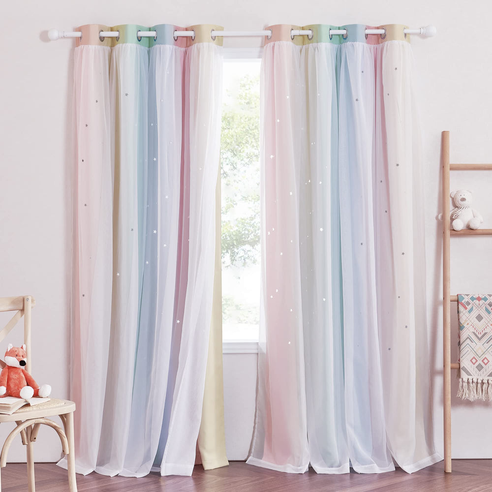 NICETOWN Star Curtains for kids room with hollow-star design creates twinkling light patterns.