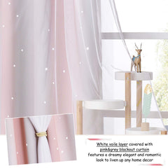 NICETOWN star-cutout curtains pink grey two-layer design highlighting dual functionality.