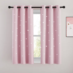 NICETOWN Starry Night curtains setup in baby pink for cozy bedroom ambiance and better sleep.