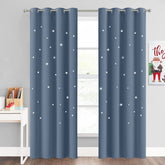 NICETOWN stone blue nursery curtains with cut-out stars front view for dreamy kids' decor