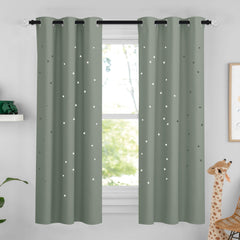 NICETOWN Twinkle Curtain starry-sky panel 42x63 in sage green creates cozy bedtime ambiance.