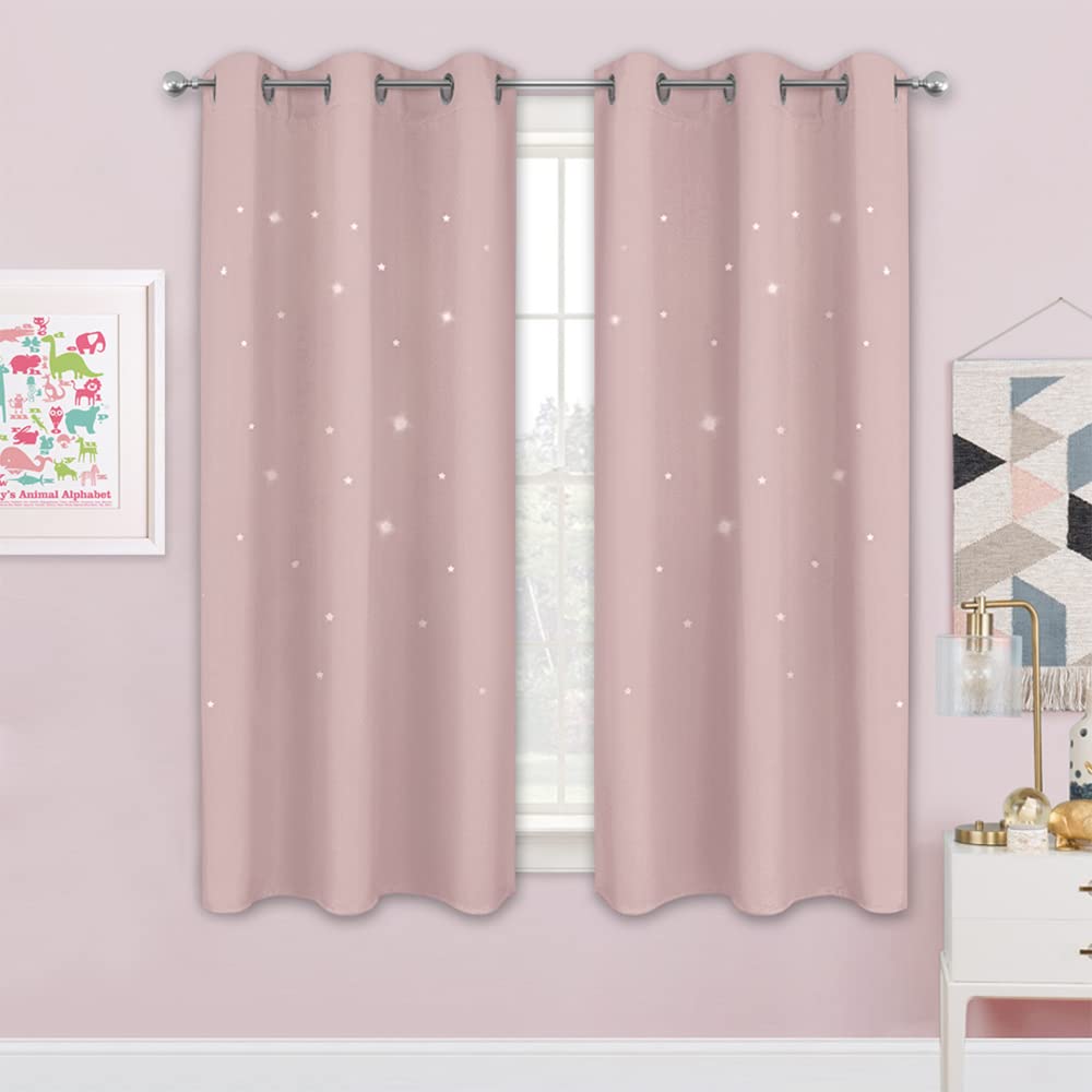 NICETOWN Twinkle star-cutouts pink curtains filtering soft light for nursery ambiance