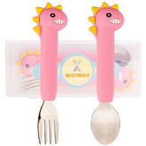 NICINGU toddler utensils pink spoon close-up showing silicone grip for easy self-feeding