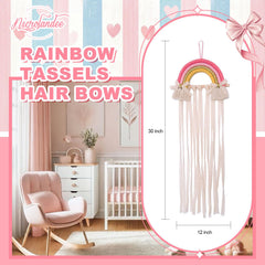 Nicrolandee pink-yellow rainbow decor adds cheerful touch to a baby girls' room.