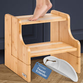 NIFTAKE small step stool natural bamboo, compact design for easy toddler reach at sink