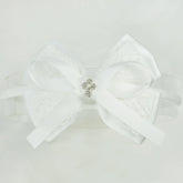 Nihao Baby off-white lace bow big baptism headband for baby girls, elegant ceremony accessory