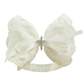 Nihao Baby white bow headband for baptism cross, elegant styling option