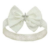 Nihao Baby white bow headband for baptism with cross detail adds elegant touch.