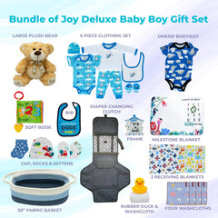 Nikki's Gift Baskets Bundle of Joy baby boy 6-piece clothing set keeps baby cozy.