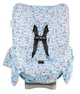 Niko Easy-Wash blue unicorn fabric protects seats from spills during travel