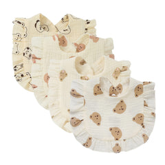 Nishine 4-pack solid muslin baby drool bibs Animal Set β soft cotton for gentle drool protection.