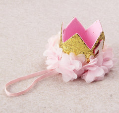 Nishine baby birthday photo prop crown headband in soft pink for adorable shots