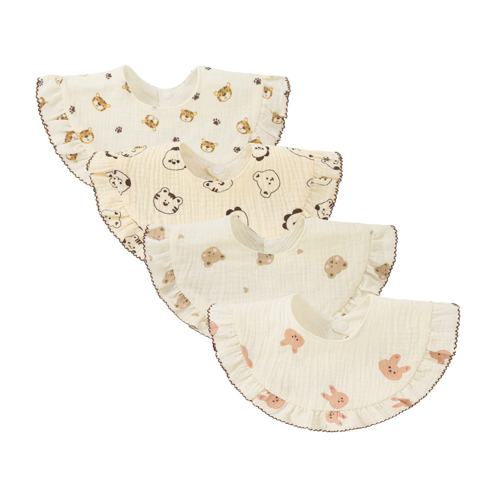 Nishine pack-front four-color muslin bandana bibs offer versatile everyday wear