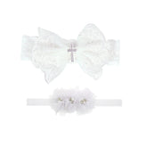 Nishine baptism white bow headband with cross button, ideal for christening photos