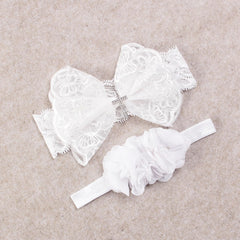 Nishine lace bow headband close-up shows soft, skin-friendly materials