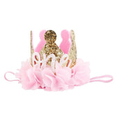 Nishine gold glitter crown headband closeup showing sparkling detail for baby photos