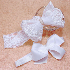 Nishine newborn lace headband with bowknot for christening looks.
