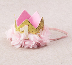 Nishine pink flower crown details on chiffon for baby outfits and party photos
