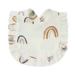 Nishine Rainbow Bib Set button closure demonstrates easy changing and secure fit.