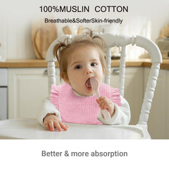 NISXABEBE Baby Muslin Bibs close-up fabric reveals breathable 4-layer cotton for gentle skin.