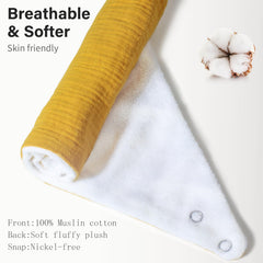 NISXABEBE muslin bib back view showing plush backing for absorption.