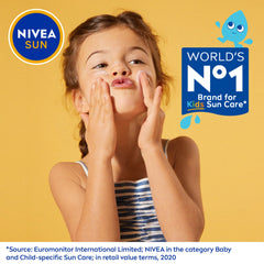 Nivea Sun Kids SPF50+ on skin after swimming, showcasing long-lasting moisture.