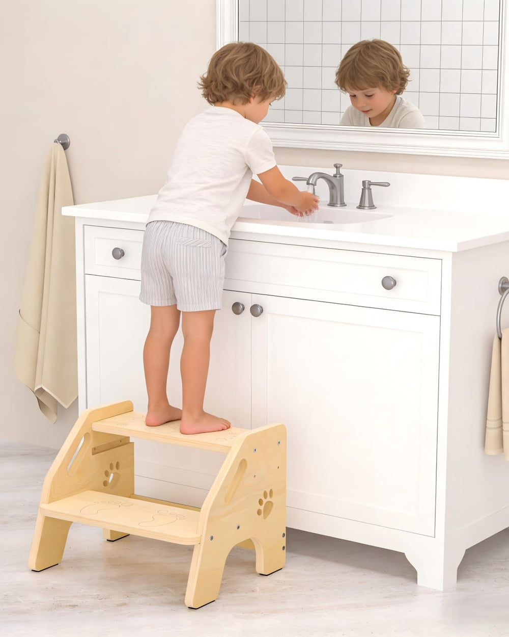 NMEO toddler step stool wooden 2-step with non-slip feet for safe potty training