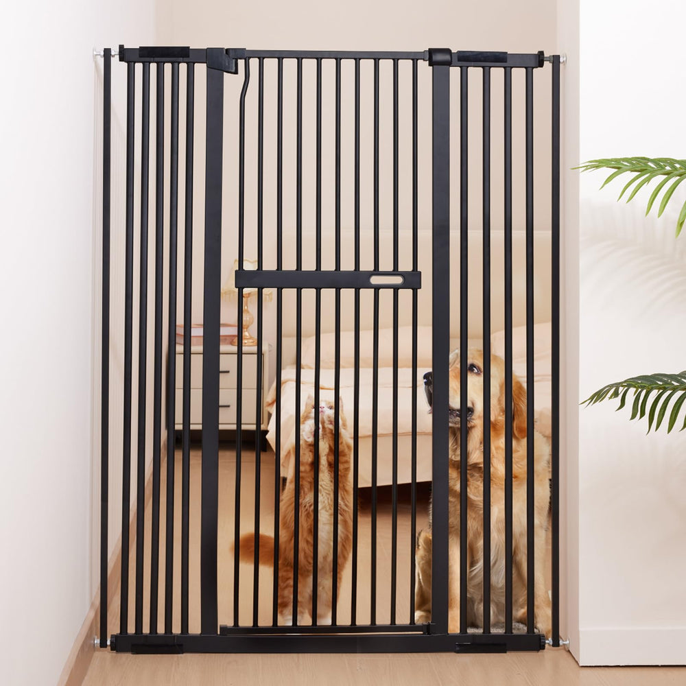 No Pawblems 55.1in gate front view shows sturdy metal frame for secure doorways.