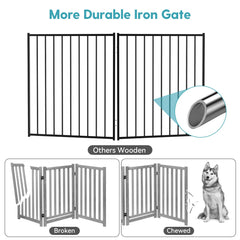 No Pawblems dog gate 30-inch height blocks jumping while maintaining clear sightlines for pets.