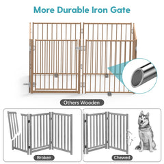 No Pawblems foldable dog gate pattern highlights compact storage and versatile room layout.
