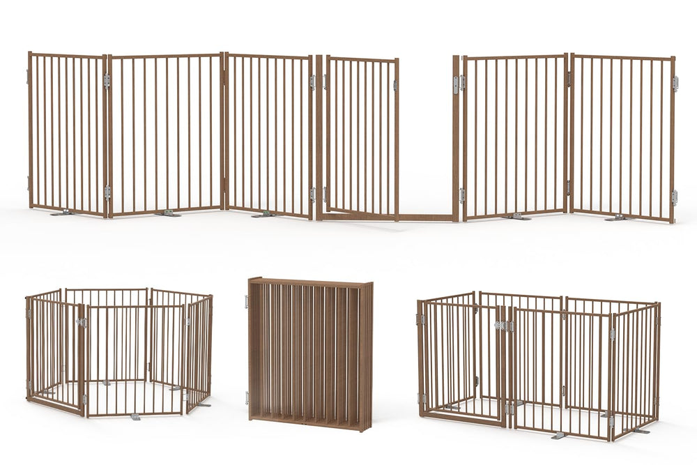 No Pawblems free-standing dog gate assembly shows sturdy metal frame for reliable indoor setup.