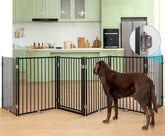 No Pawblems free standing dog gate front view highlights durable metal design for indoor use.