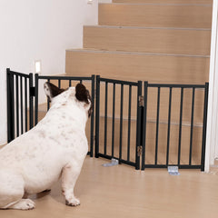 No Pawblems free-standing short dog gate, 16.5-inch height, ideal for containing small dogs.