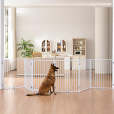 No Pawblems gate 6-panel assembly demonstrates a sturdy freestanding barrier for wide doorways.