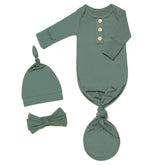 Noah Baby snuggly newborn knotted gown set with hat and mittens for easy everyday wear.