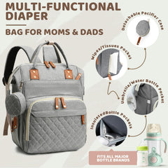 Noiclub gray diaper bag changing pad image shows premium waterproof pad included.