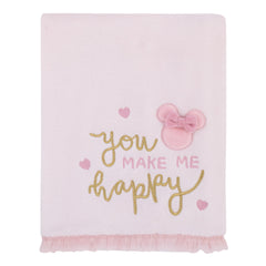 NoJo gold metallic You Make Me Happy blanket adds playful sparkle for sweet moments.