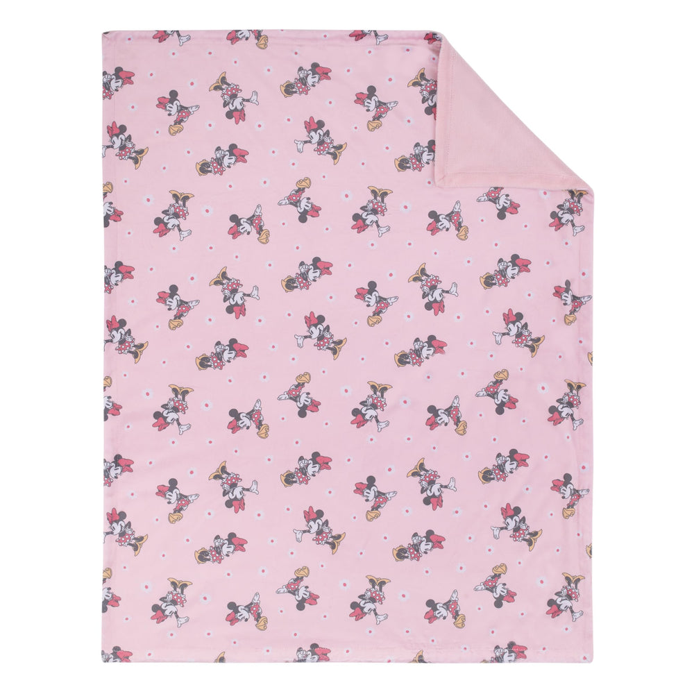 NoJo Deluxe Minnie Mouse blanket pink print side offers cozy stroller comfort