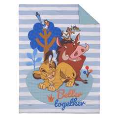 NoJo Lion King bedset comforter color palette highlights blue, brown, tan, and orange.