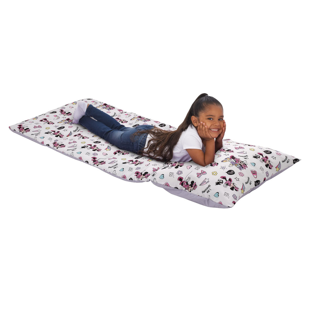 NoJo Disney Minnie nap mat folded for compact travel and storage.