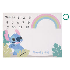 NoJo Disney Stitch milestone blanket in blue and teal for a monthly photo op