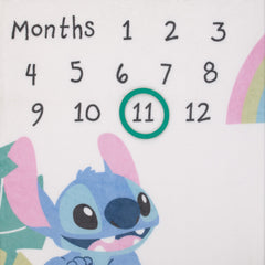 NoJo Disney Stitch milestone blanket with round felt month markers for growth snapshots