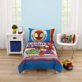 NoJo Marvel Spidey comforter with action heroes encourages imaginative and cozy bedtimes.