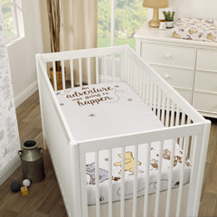 NoJo crib sheet fits standard crib mattresses 28x52 for easy integration with nursery furniture.