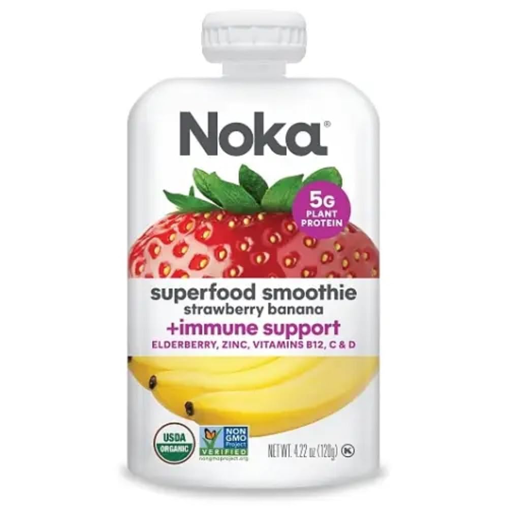 NOKA strawberry banana smoothie bottle offers convenient on-the-go nutrition.
