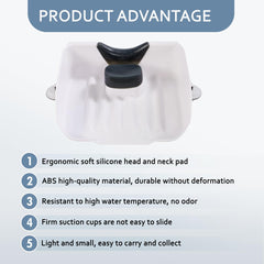 Nolasalon portable shampoo basin showing suction cups securing it on a countertop.