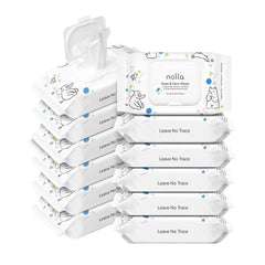 Nolla Nose and Face Wipes box front showing compostable packaging for babies