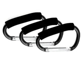 Noneea stroller hooks 3pack displayed with ample space for bags and essentials.