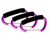 Noneea stroller hooks 3pc pack closeup shows durable metal and 35 lb capacity.