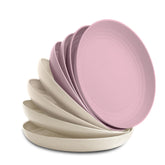 Nook Theory 8-pack plates in Petal 9 colors offer durable family dining